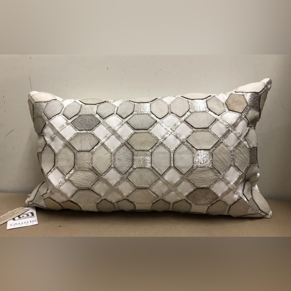 Callisto Home Calf Hair Embroidered Accent Pillow